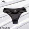 3 Pack Women Ice Silk Feeling Thongs Seamless Sexy Panties Lingerie Underwears