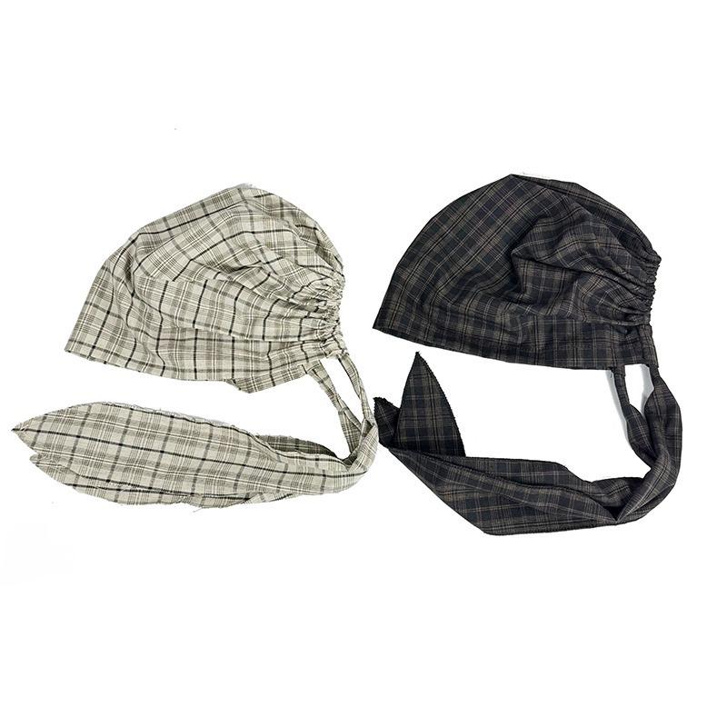 Niche design headscarf hat children spring and summer street fashionable personality pullover hat plaid strap tide
