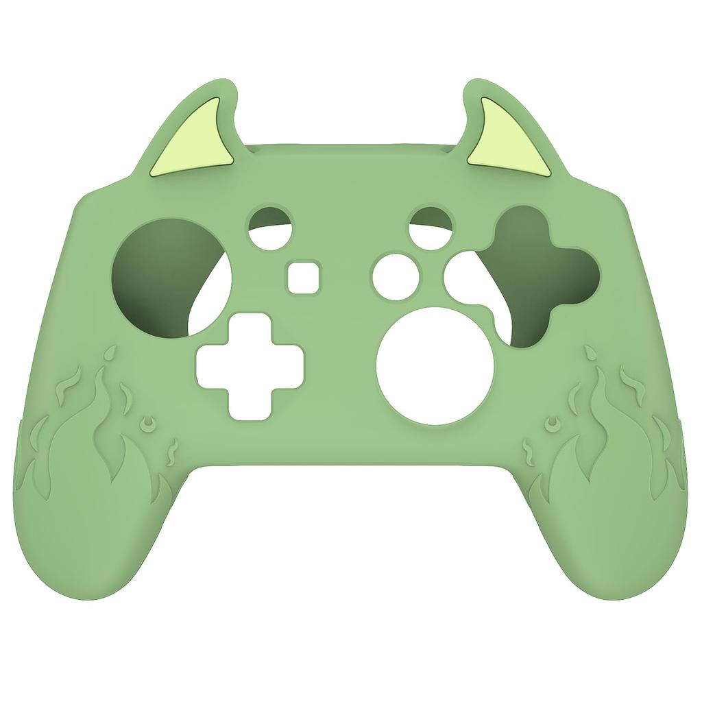 PlayVital Милый силиконовый чехол-накладка с демоном для контроллера Nintendo Switch Pro, колпачок для джойстика и наклейка в комплекте, [Матча Зеленый]