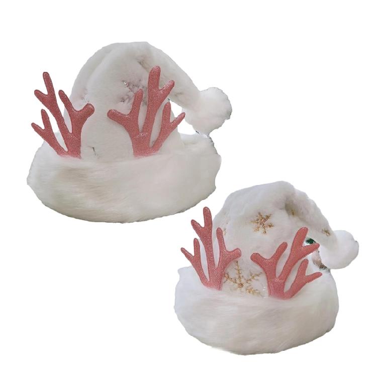 Plush Santa Costume Hat Deer Horn Christmas Party Hat Christmas Theme Plush Winter Hat for Women Kid Daily Wear