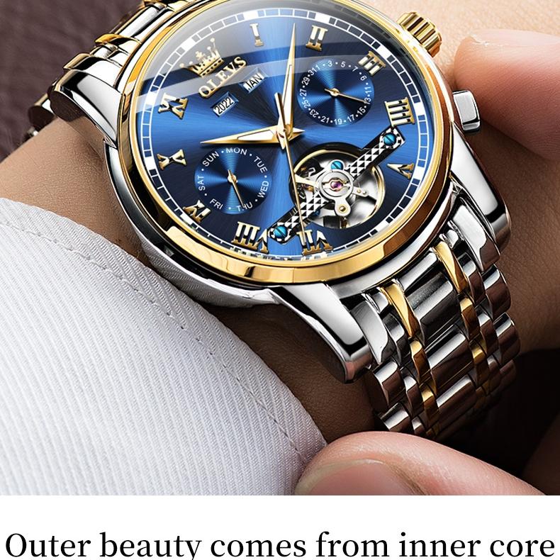 OLEVS Брендовая модная тенденция, повседневная пара механических выражений, часы для мужчин и женщин