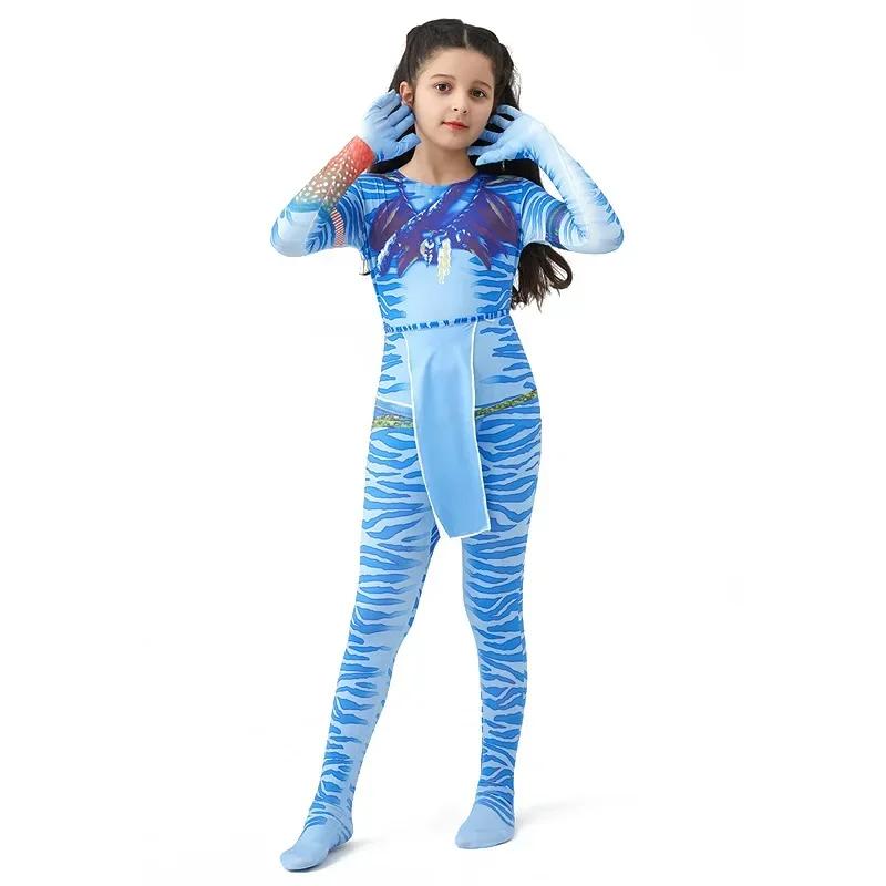 Boy Girls Halloween Cosplay Avatar Costume Kids The Way of Water Neytiri Alien Cosplay Hero One Piece Tight Fitting Clothing