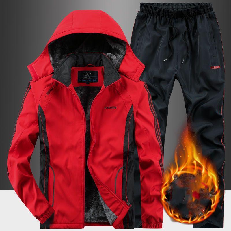 Мужской комплект из 2 предметов для снега больших размеров: кардиган с капюшоном и длинными рукавами + теплые штаны