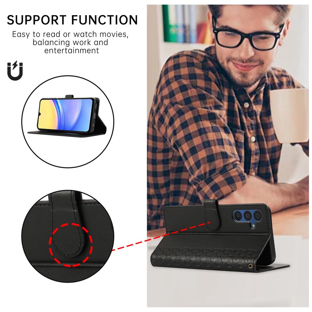 Leather Case For Samsung Galaxy A17/A26 5G/A16 5G/A16 4G 3D Rhombus Grid Imprinted Wallet Phone Cover with Lanyard