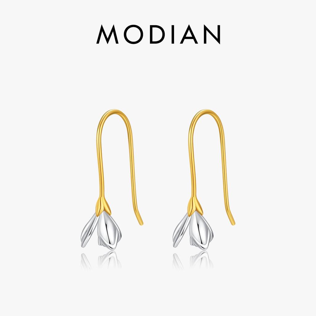 MODIAN 925 Sterling Silver Flowers Lily Charm Drop Earrings Trendy 2 Color Original Design Dangle Earrings For Women Jewelry