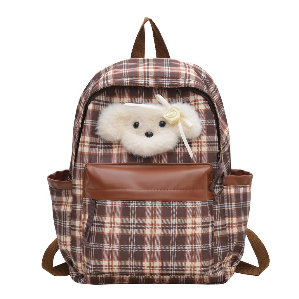 Vintage College Style Plaid Puppy Schoolbag 2025 Versatile Girls High-value College Students Class Backpack Backpack