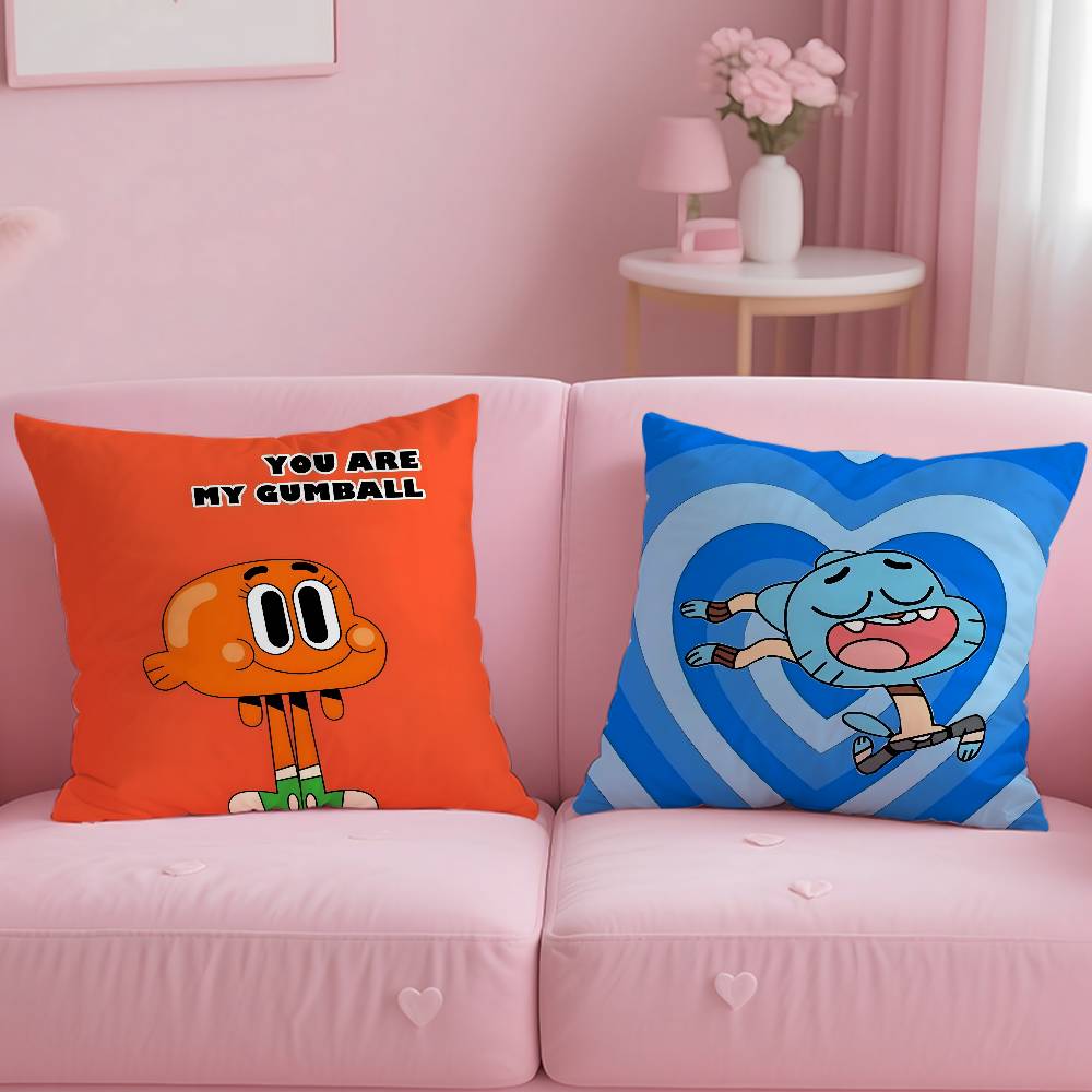 Cartoon Gumball Amazing World Pillow Case Comfort Sofa Bed Silky Elegant Invisible Zipper Custom Decorative Cushion Cover
