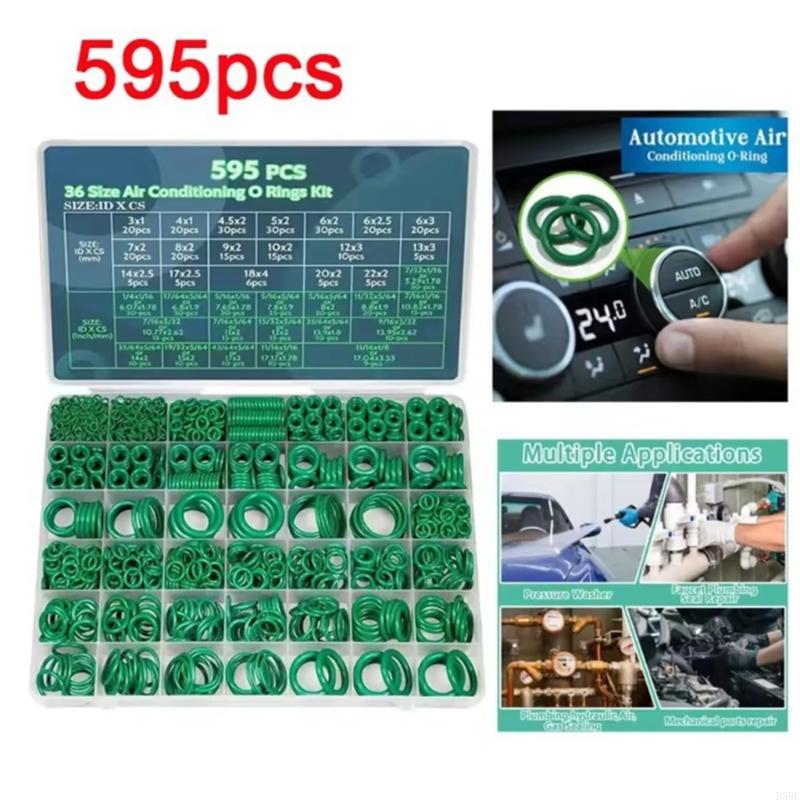 D5BE 36 Size Air Conditioning O Gasket Set with 595 Green Rubber Pieces, Size Reference Layout in Storage Case for Service