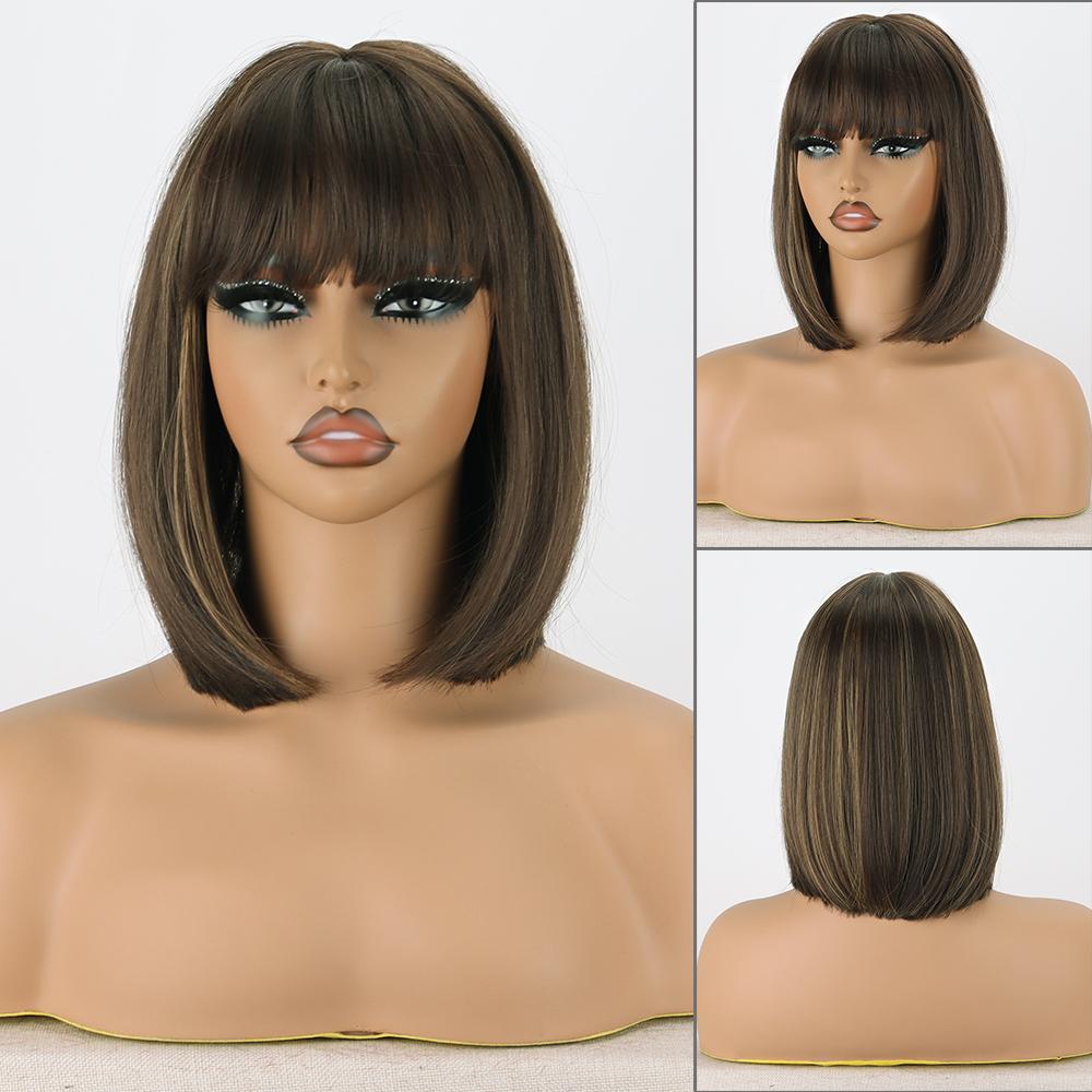 MISS WIG Женский короткий прямой фиолетовый парик до плеч с челкой из синтетического волокна, натуральный прямой парик Боб для косплея