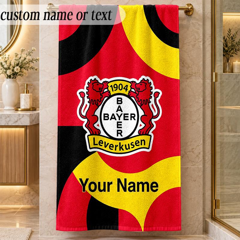 Beach TowelBayer Leverkusen Football Custom Name Text Personalized Soft Towel for Beach Pool Indoor Home Decor Gift