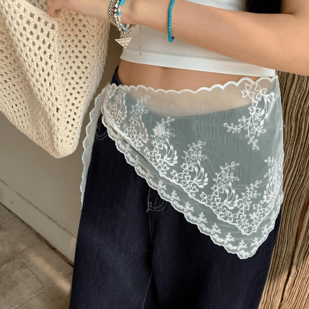 White Lace Triangle Belt Elegant Belted Overlap Scarf Niche Korean Lace Apron  Party