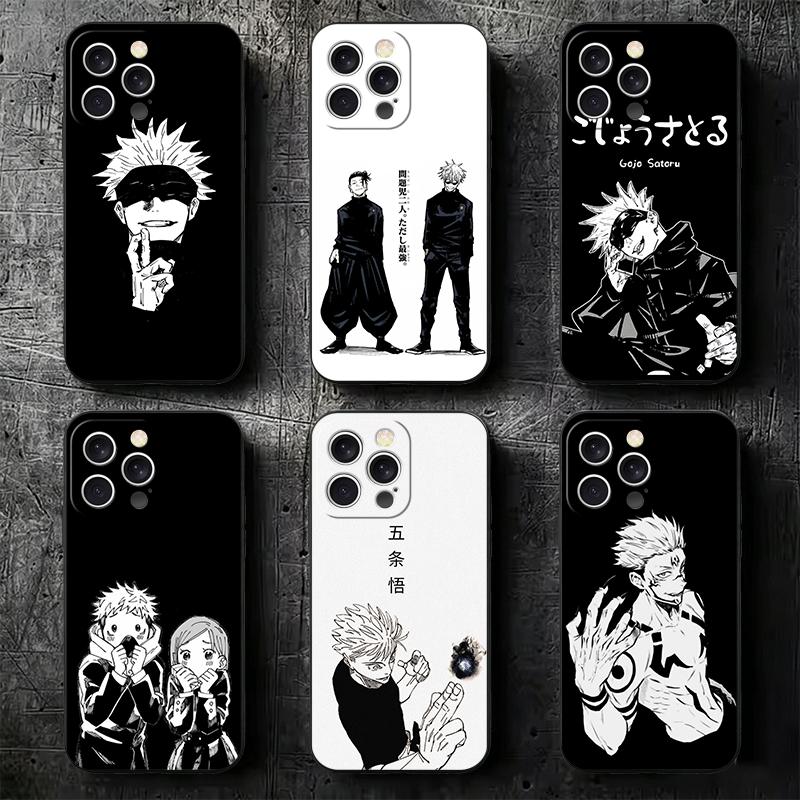 JUJUSU Anime Character Black White Soft Phone Case for iPhone 16 16E 17 Air 15 Pro Max 14 Plus 13 Mini 11 12 7 Black Cover Back