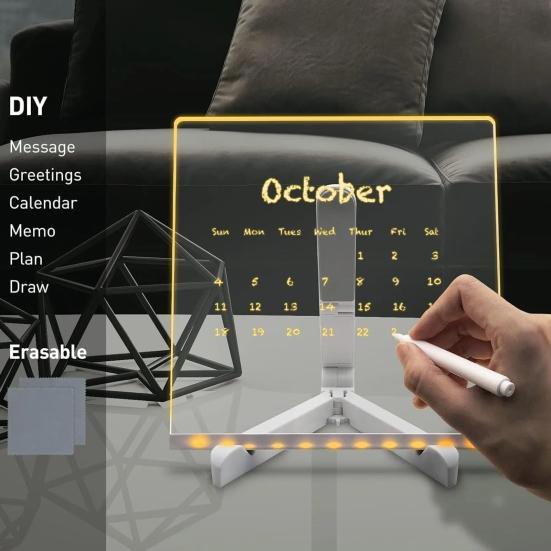 Светодиодная доска для заметок с подставкой, цветные ручки, прозрачная акриловая доска для сухого стирания, стираемая светящаяся заметка, светодиодная доска для сообщений с буквами для детей