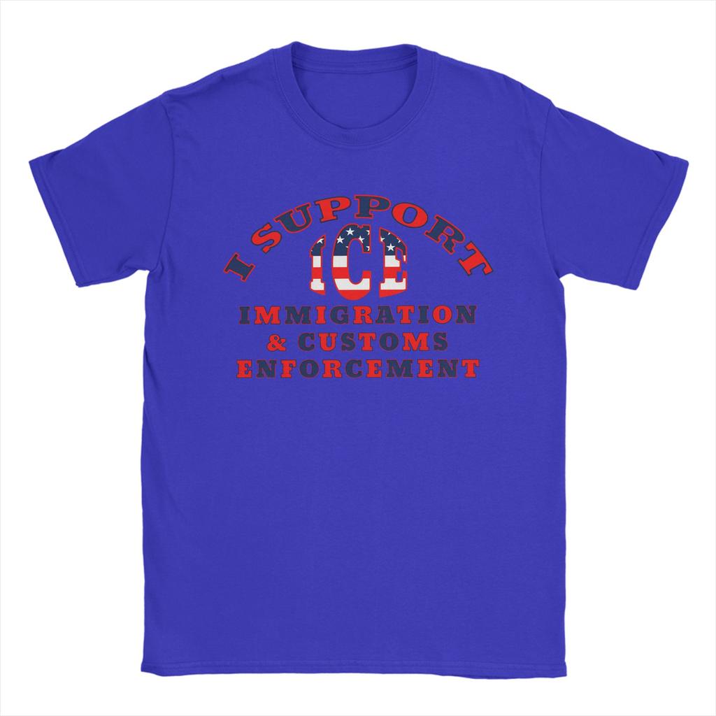 Vintage I SUPPORT ICE IMMIGRATION CUSTOMS ENFORCEUnisexT TShirt for Unisex Round Neck Cotton T Shirts Short Sleeve Tees Gift Clothing