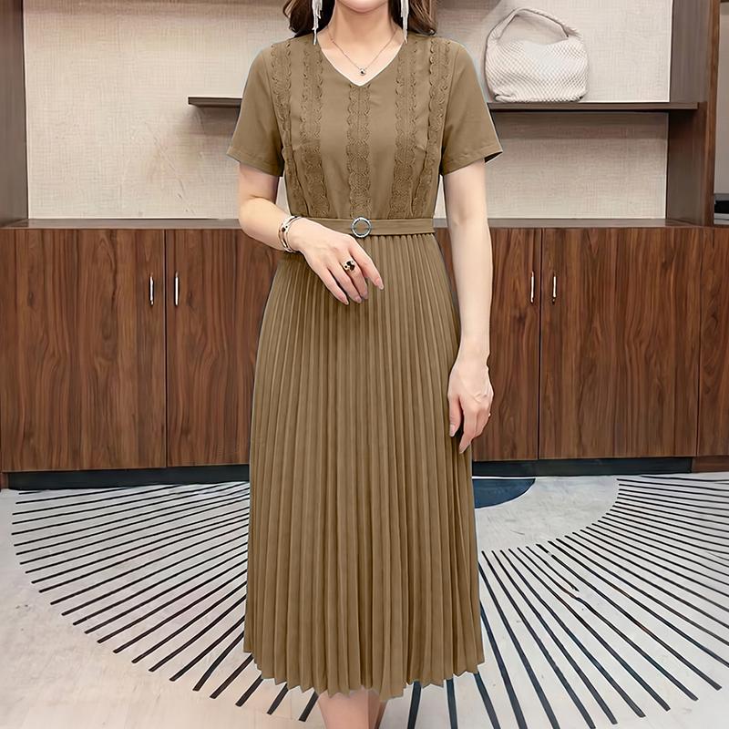 ZANZEA Женское повседневное платье с V-образным вырезом, однотонное, с коротким рукавом, плиссированное
