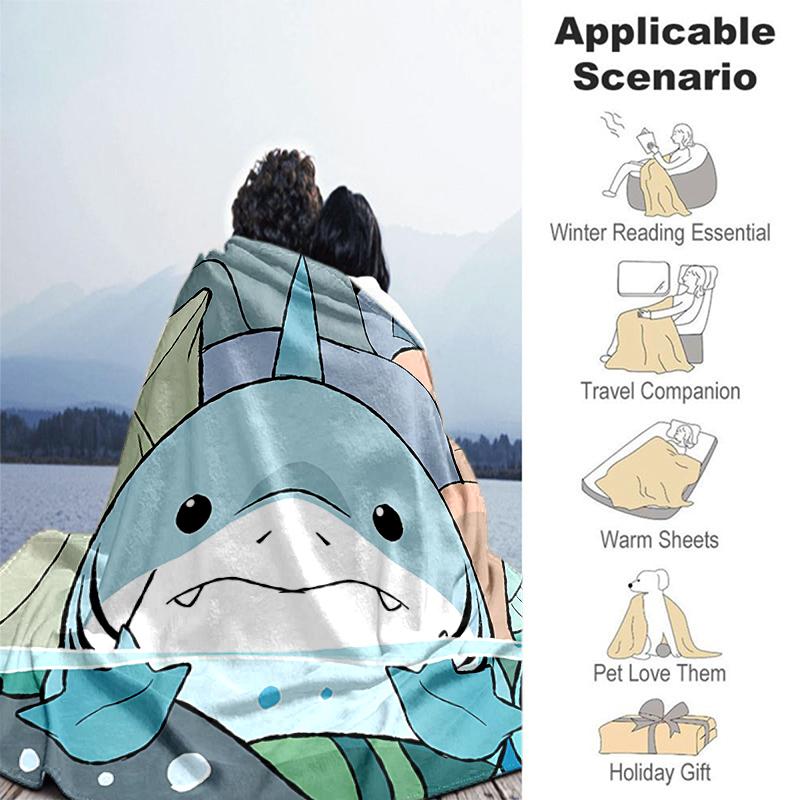 1pc Blanket Jeff the Land Shark1 Print Design, Lightweight Blanket for Sofa, Bed- Soft &Warm, Gift for All Seasons like Christmas, Halloween