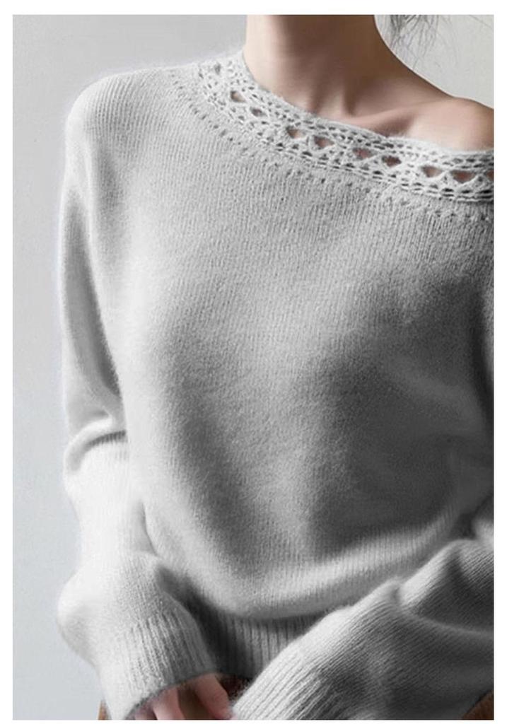 Women's French Cashmere Sweater: Cozy, Loose-Fit, Thick Knit Crochet for Inner or Outer Wear
