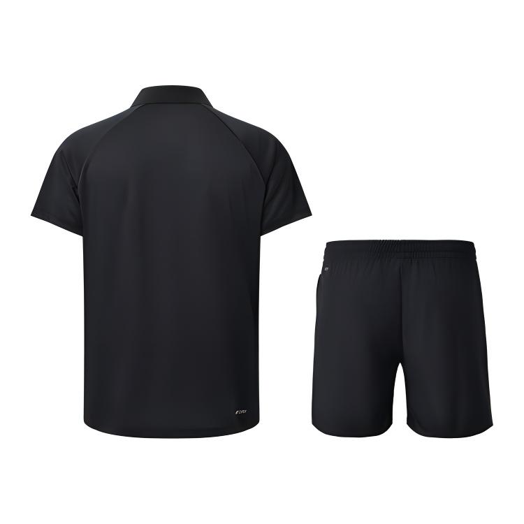 Li-Ning Minimalist Daily Breathable Comfortable Polo Short Sleeve Solid Color Versatile Quick-Dry Cool Shorts Casual Sports Set APLU961-1+AKSU789-3