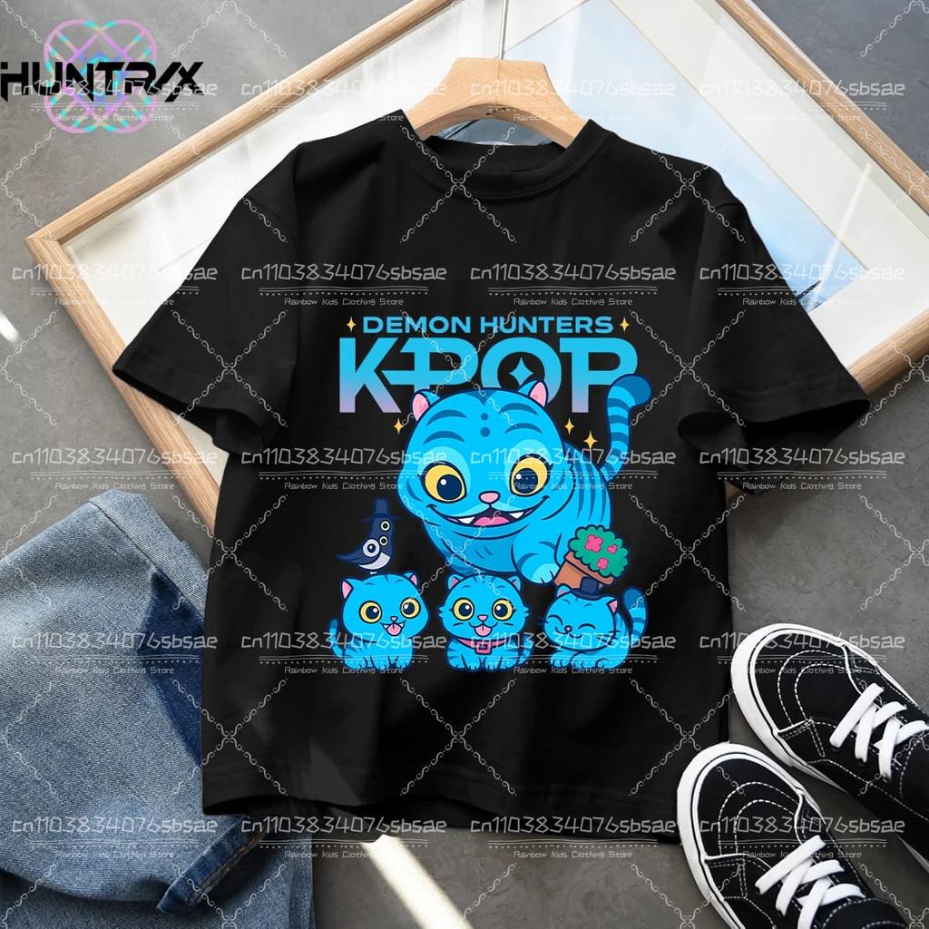 Летняя детская футболка KPop Охотники на демонов С круглым вырезом Мультяшная для девочек и мальчиков Футболка Повседневная с принтом Модная Повседневная одежда для девочек