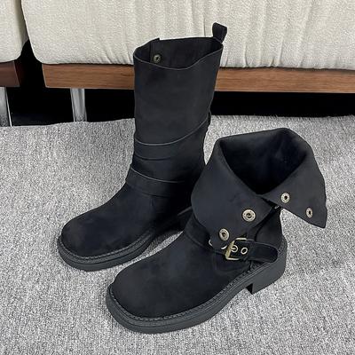 Модные женские ботинки Thi Bot Ort Осенне-зимние ковбойские ботинки в западном стиле Рыцарские ботинки Повседневные модные ботинки из синтетической кожи