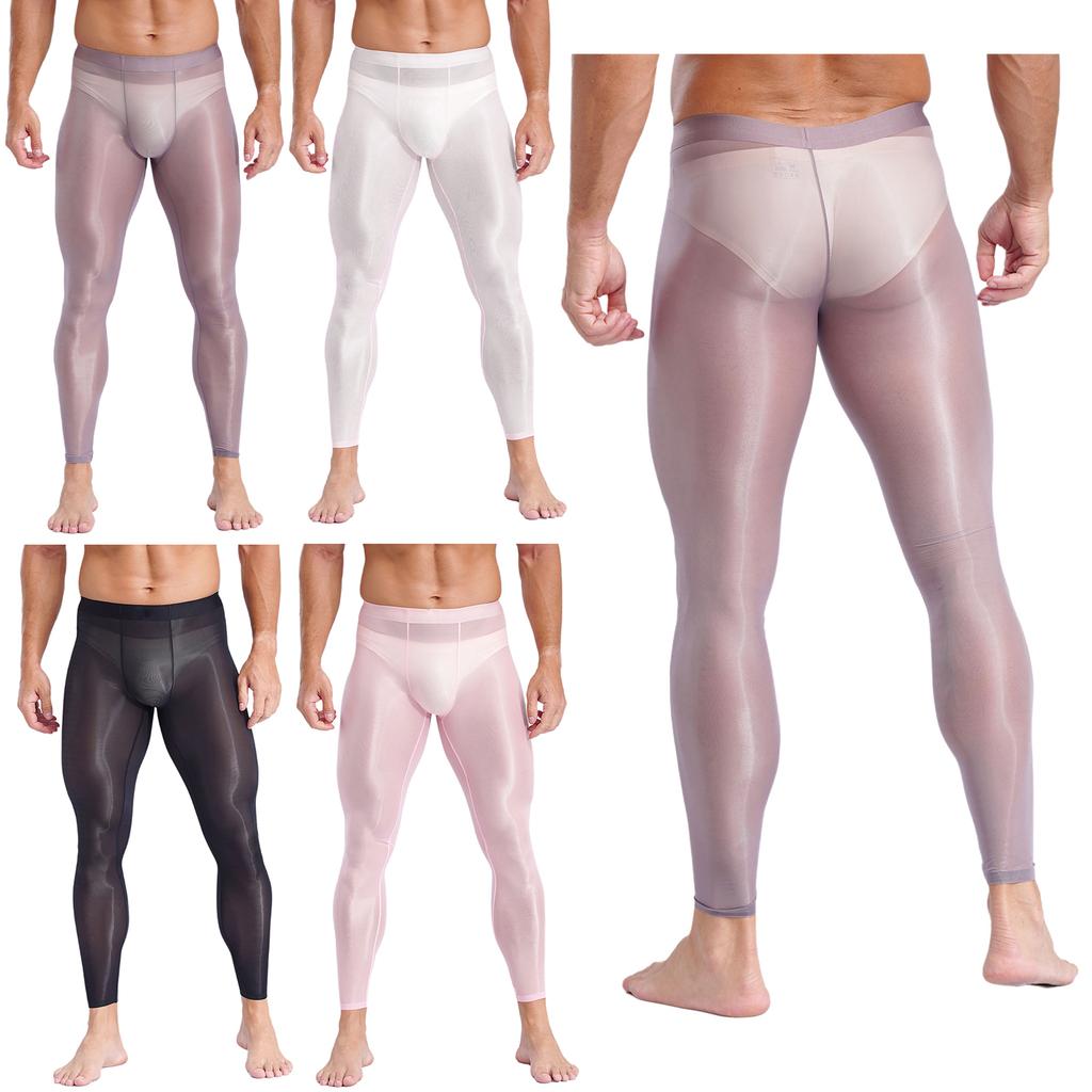 Мужские спортивные леггинсы для зала и йоги, ледяные, шелковистые, с эластичным поясом, ультратонкий карман-выступ, прозрачные, эластичные, для фитнес-тренировок