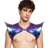 Men Structured Shoulder Armor Shrug Metallic Shiny Fly Sleeve Open Front with Buckles Crop Top for Space Party Cosplay