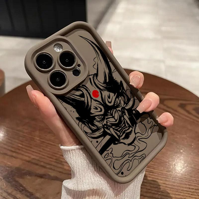 Japanese Art Samurai Ghost Head Silicone Case For iPhone 17 11 15 16 13 Pro Max 14 Plus 12 Pro 16E 17AIR Shockproof Phone Cover