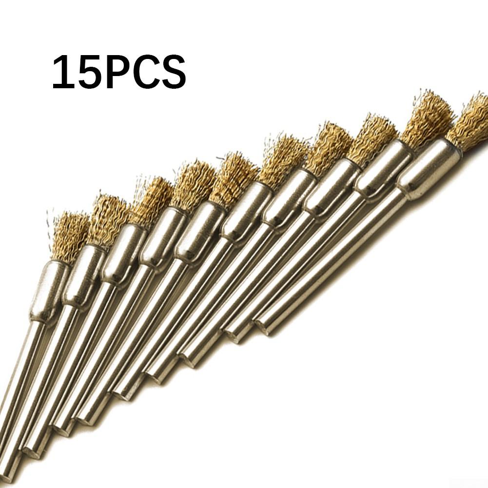 New 15Pcs Mini Wire Brush Brushes Brass Cup Wheel Rust Polishing Brush