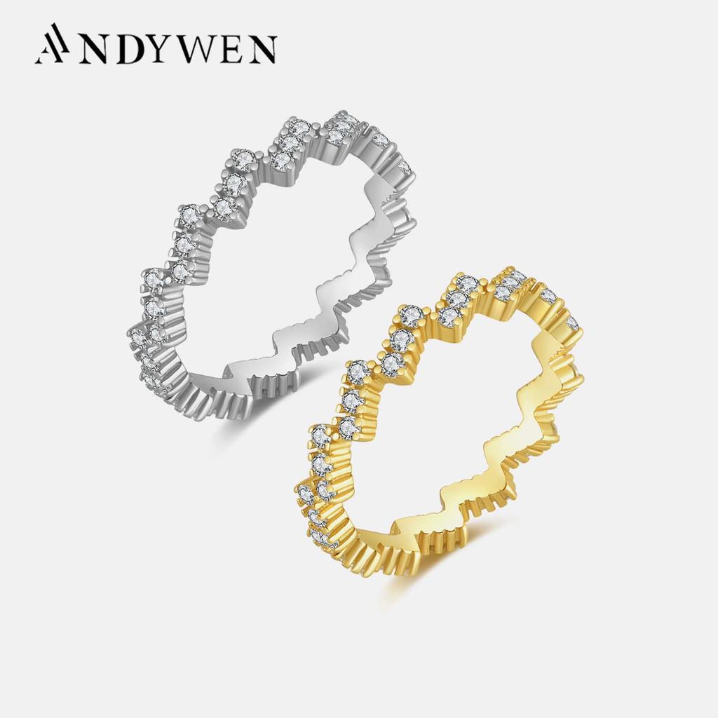 ANDYWEN Кольцо с подсветкой из стерлингового серебра 925 пробы с фианитами Pave для женщин, роскошные ювелирные изделия 2023 года, хрустальные драгоценности