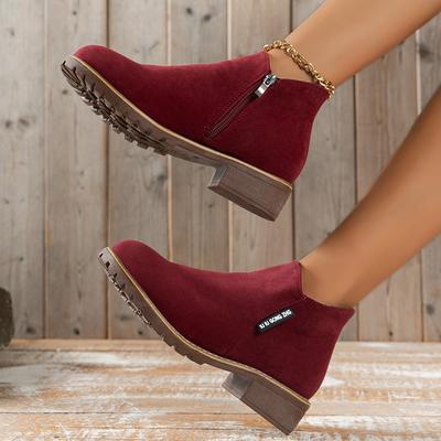 Европейские и американские зарубежные короткие трубы средний каблук ретро матовые короткие ботинки женские трансграничные толстый каблук плоская подошва боковая молния ботинки Мартин