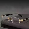 Fashion Harajuku Style Myopia Glasses 0~400 Men Women Anti Radiation Cutting Anti Blue Light Rimless Presbyopia Eyewear