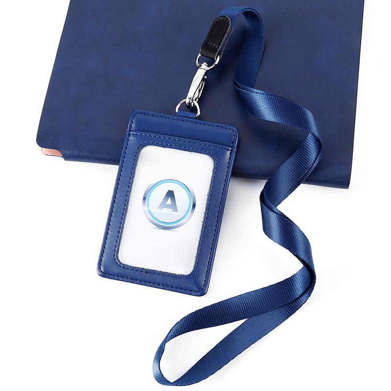 Fashion Genuine Leather ID Holder Business Staff Job Number Card Holders with Lanyard Bus Card Cover Student Worker Employee Card Case
