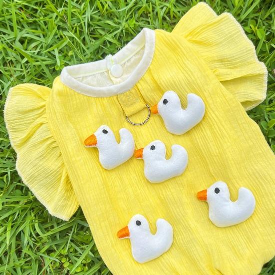 Желтая футболка для собак с уткой, летняя одежда для щенков с D-образным кольцом, жилет с рисунком для маленьких, средних и больших собак