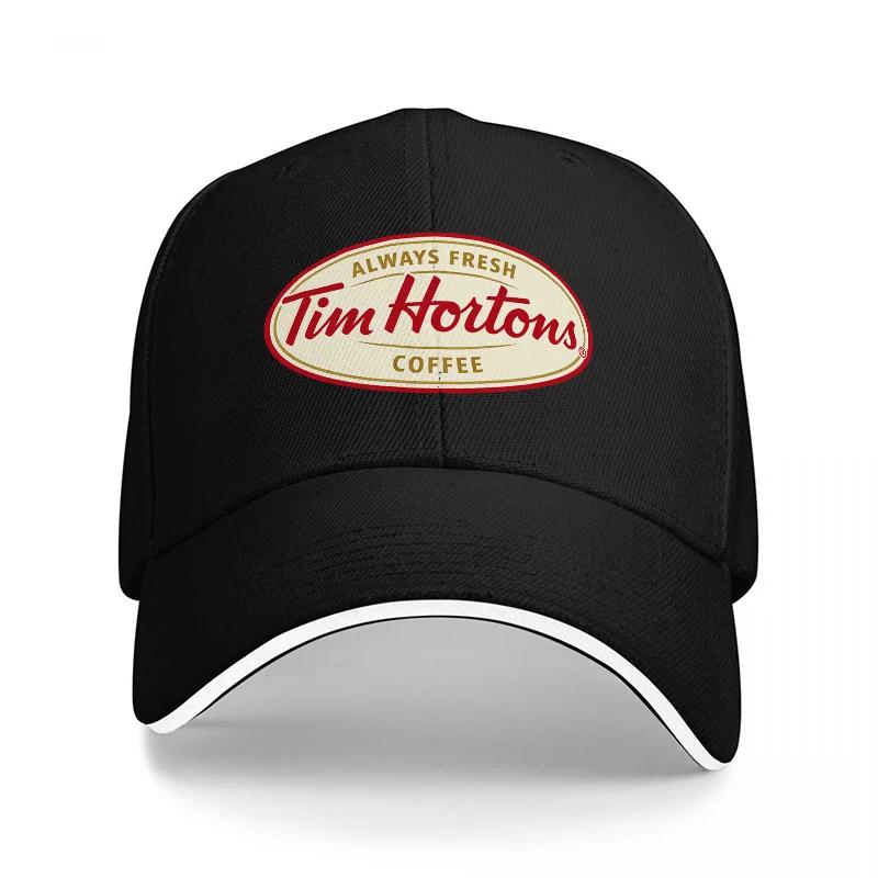 Черная Бейсболка с Логотипом Кофе Tim Hortons Классический Дизайн Вышитая Передняя Панель Регулируемая Посадка для Повседневной Носки