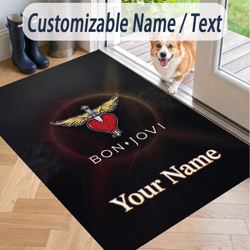 Custom Text Printed Rug Bon Jovi Non Slip Floor Carpet For Home Room Decor