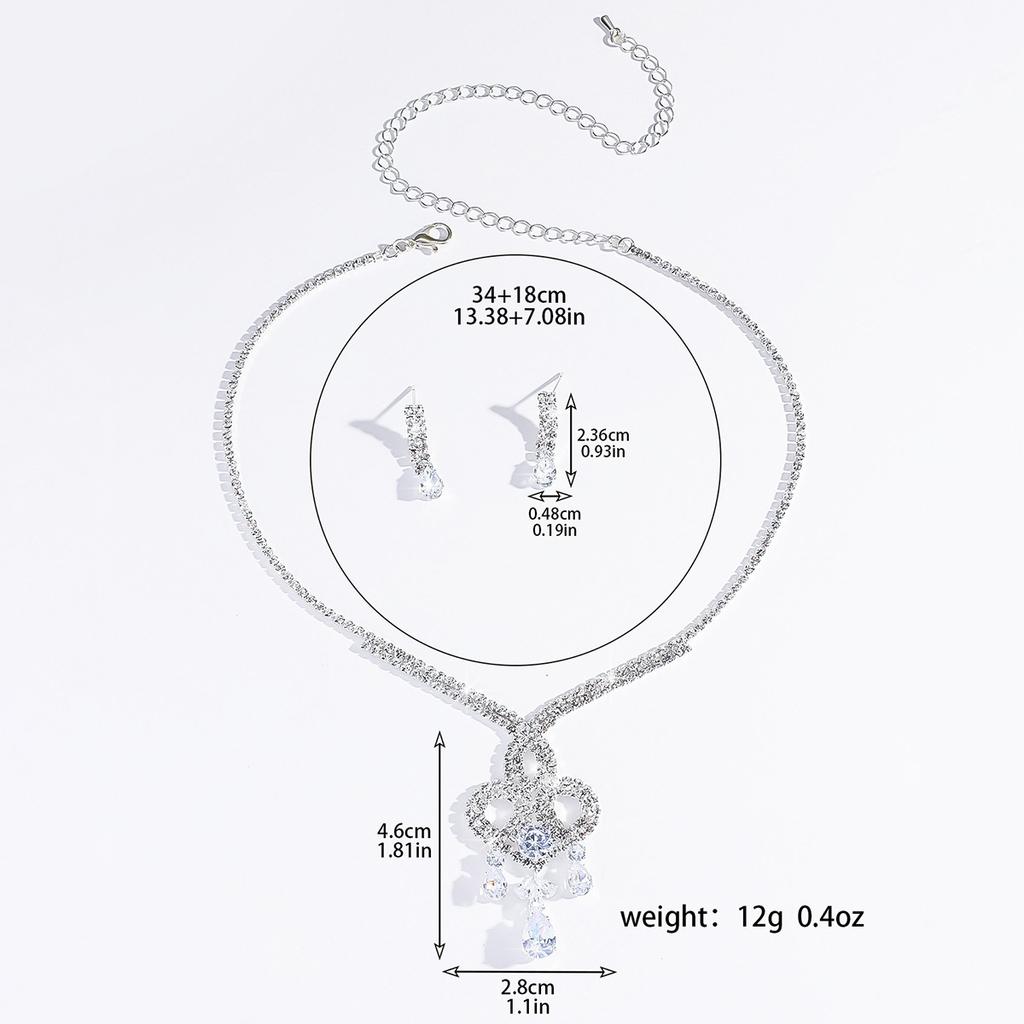 3PC Women's Fashion Copper Inlaid Diamond Claw Chain Water Drop Necklace Earring Set, Suitable for Wedding, Party, Festival Gift