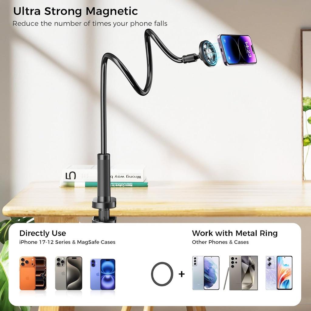 Magnetic Gooseneck Phone Holder for Bed, 360° Flexible Long Arm