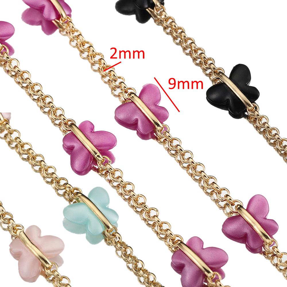 1meter Butterfly Bead Copper Chains Acrylic Bead KC Gold Color Rhodium Beaded Chains for Necklace Bracelet Jewelry Making DIY