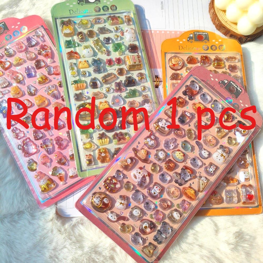 4pcs Children's Cartoon Fresh-style Reward Stickers - Dreamy Rabbit & Panda Crystal Embossed 3D Decorative Stickers for Journals