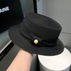Sunscreen hat women's French flat-top pearl top hat summer British celebrity style casual versatile sun straw hat