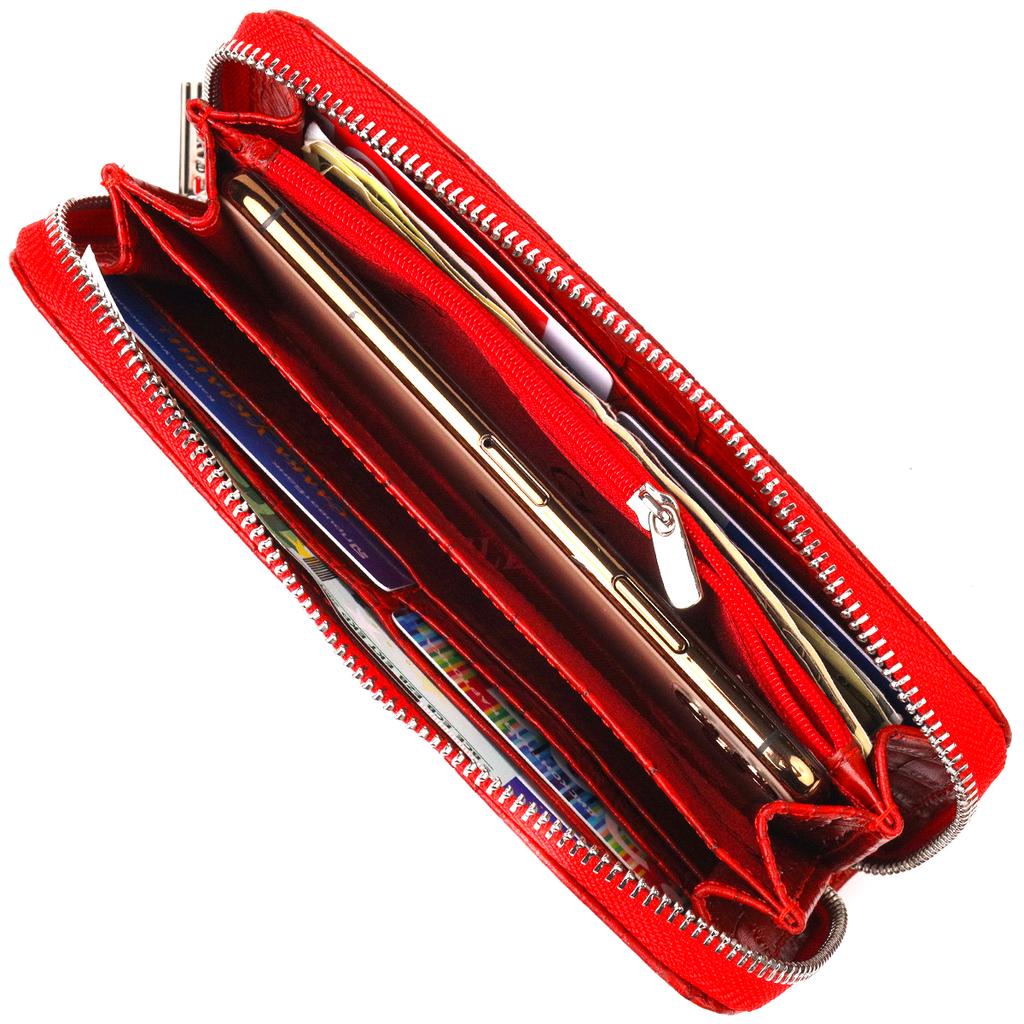 Горизонтальный яркий женский кошелек из натуральной фактурной кожи под крокодила CANPELLINI Wallet 21621 Красный