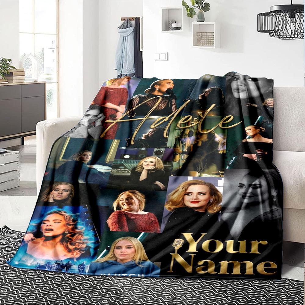 Name Custom Adele Print Flannel Blanket High Quality Warm Comfortable Cover for All Seasons Perfect for Gifts Home Decor