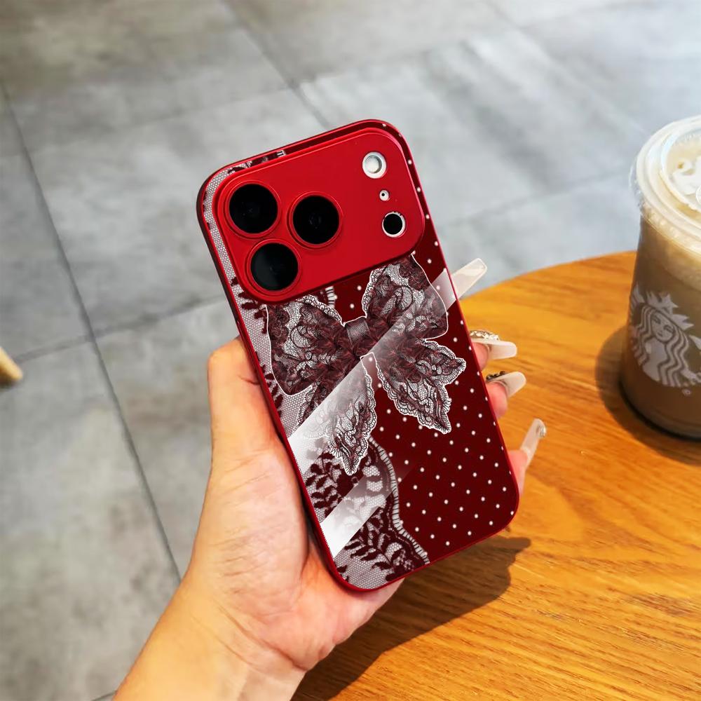 Luxury Polka Dot Lace Bow phone case mobile phones for iphone 17 pro max cover Glass for iPhone 17 16 15 14 13 12pm Pro Plus