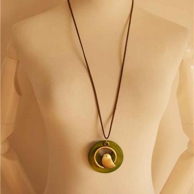 Женщины Милые Деревянные Птицы Животные Кожа Длинная Цепочка для Свитера Подвеска Ожерелье Ювелирные Изделия