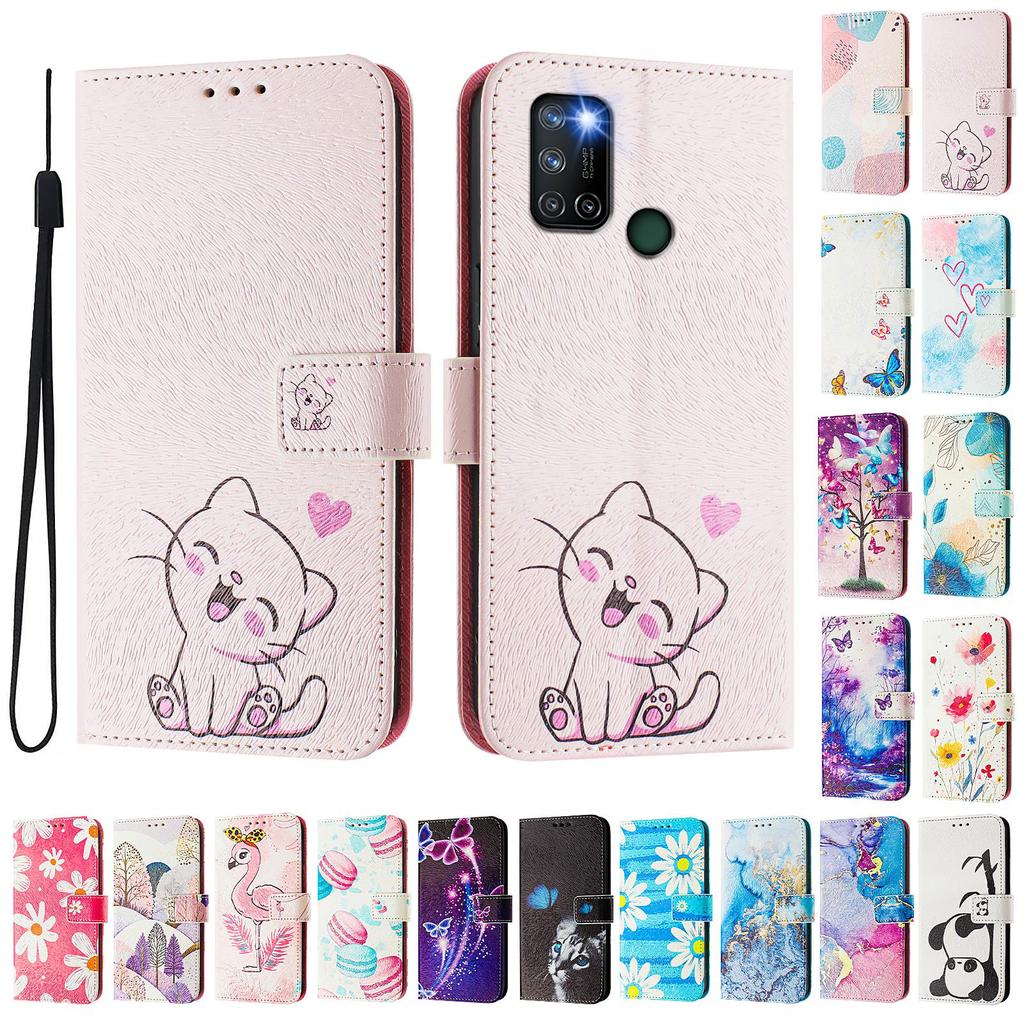 Cute Cat Luxury Painted Leather Case Wallet Book Style Cover for Oppo A72/A52/A92 4G,A36 4G,Reno 8/9,Realme 8/9/10/11/12...
