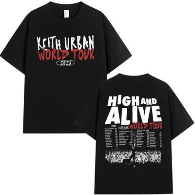 Кит Урбан High and Alive Мировой Тур 2025 Футболка Мужская Одежда Хип-Хоп Футболка с коротким рукавом Винтажные Оверсайз Хлопковые Футболки