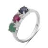 Silver Ring with Natural Sapphire 1.917ct, Emerald, Ruby, Item Weight 3.2 G (2182351)