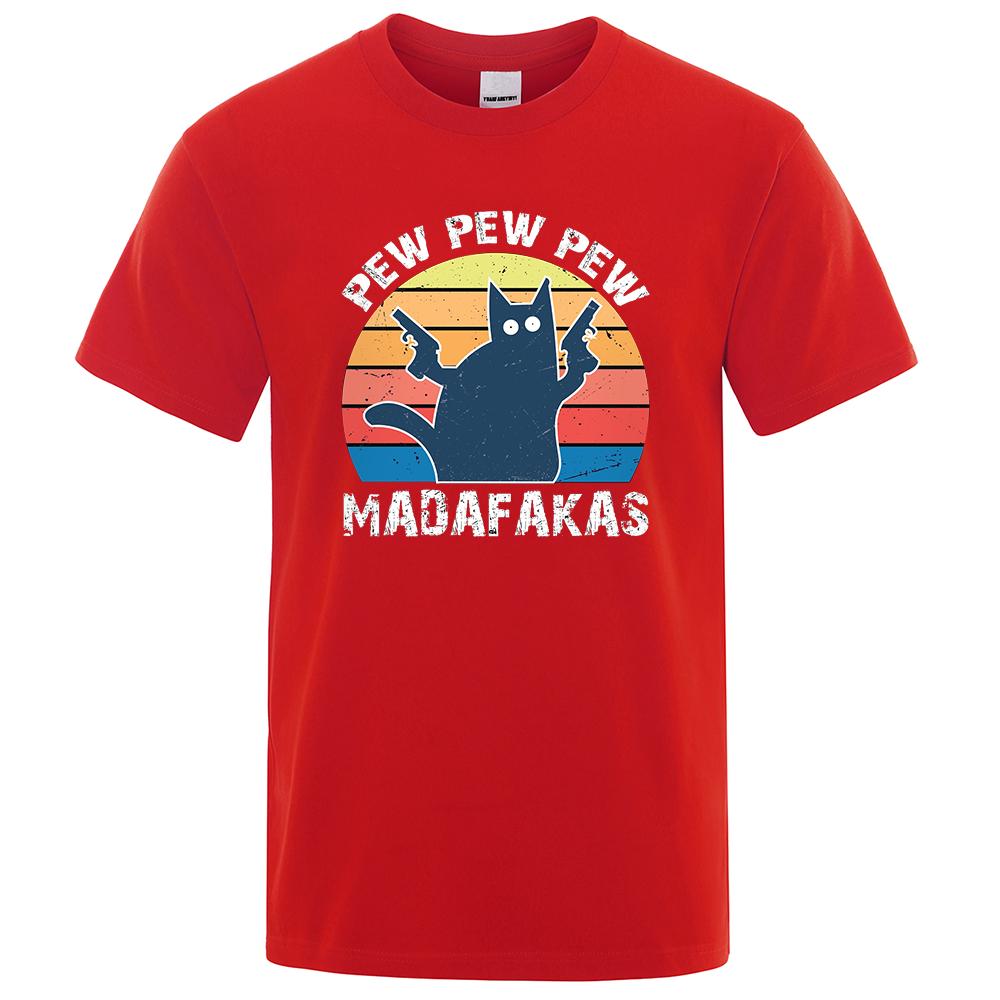 Футболка Pew Pew Madafakas для мужчин с коротким рукавом, новинка, забавная футболка с котом, винтажные летние топы, рубашки, футболка, футболка с круглым вырезом, уличная одежда