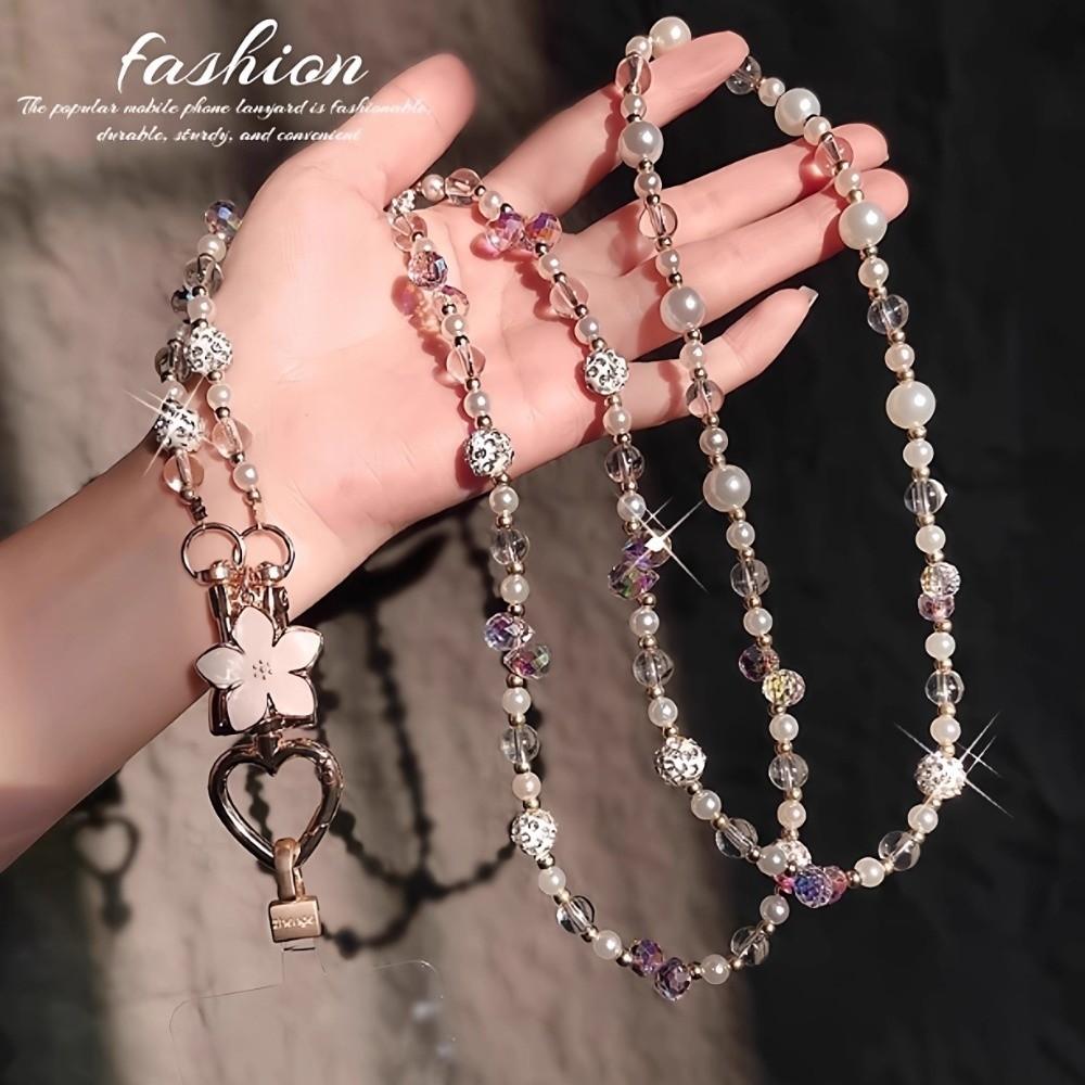 Bag Chain Beaded Crossbody Phone Chain Anti Loss Universal Mobile Phone Crossbody Strap Long-style Sweet Phone Neck Straps