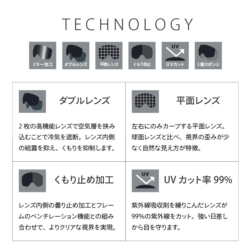 ZECK Снежные очки Азиатские Матовые для Сноубординга и Двойная Плоская Линза LZ-18J, Посадка, Черный, Катание на лыжах, Линза,